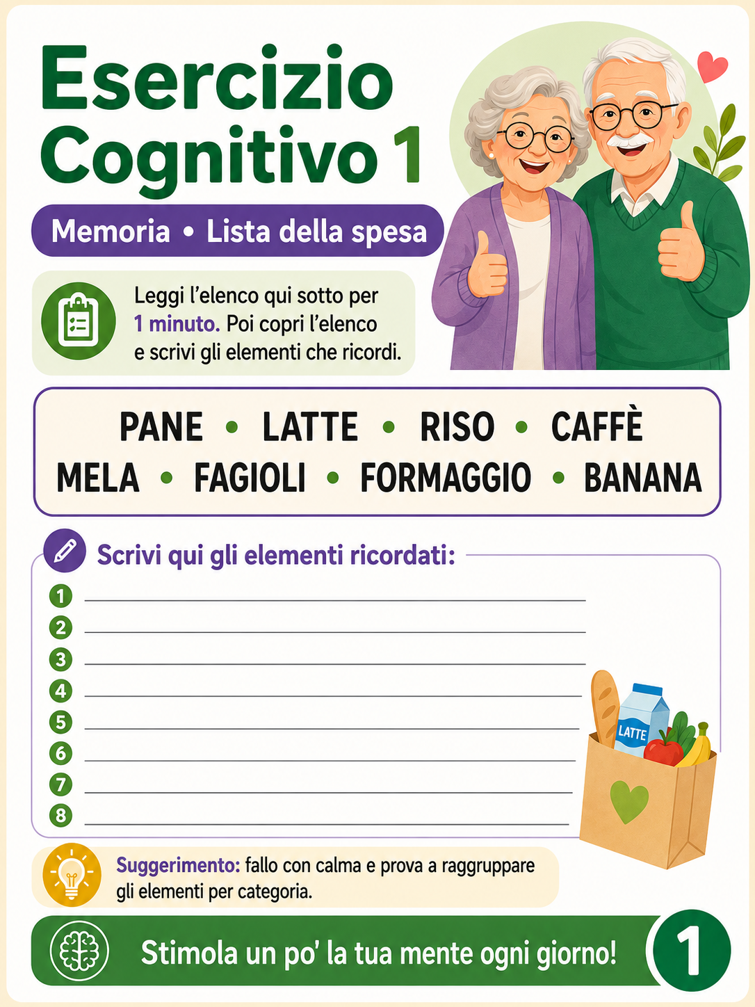 Esercizio cognitivo di memoria per anziani